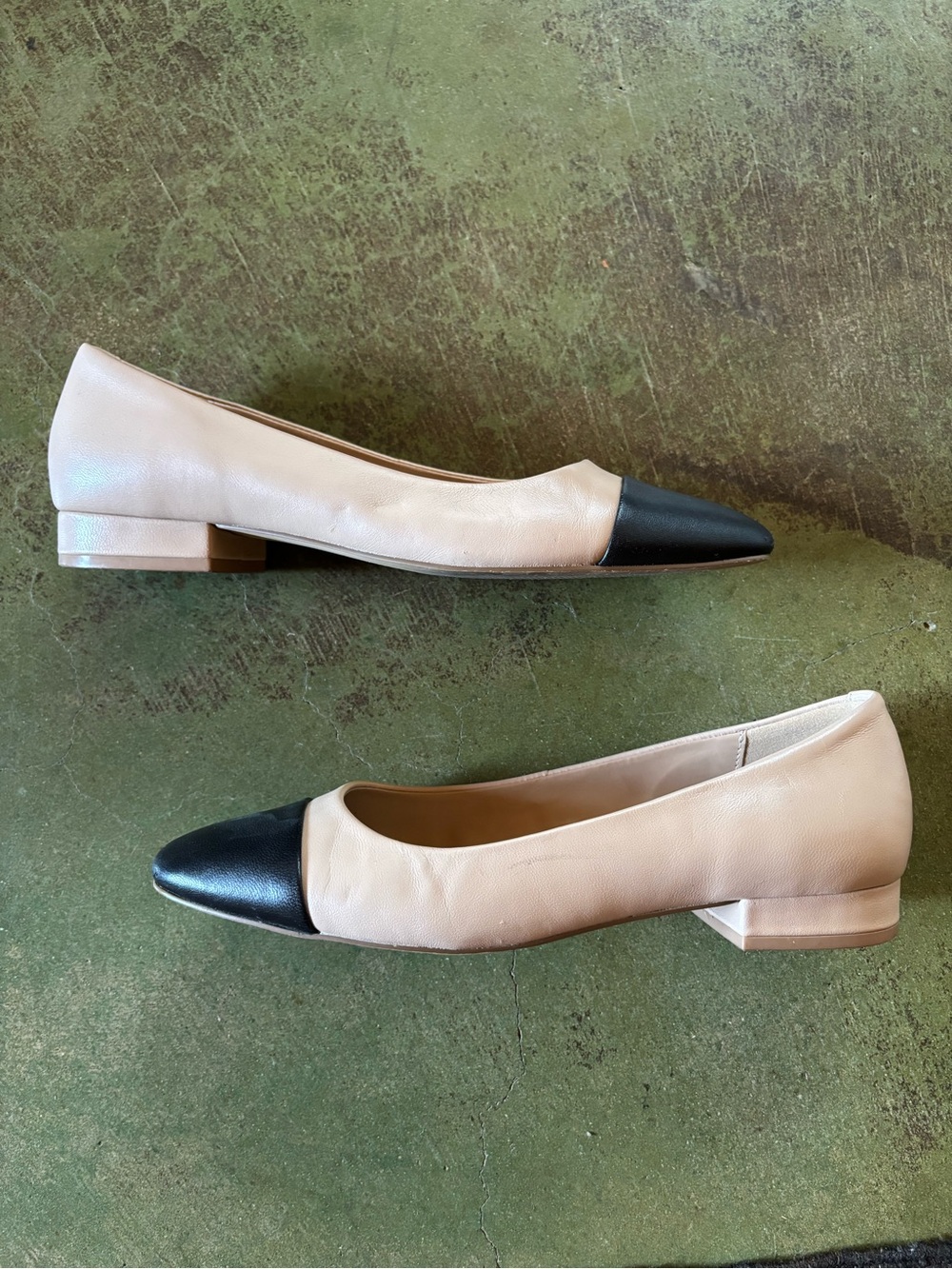 Steve Madden Two-Tone Black Toe Nude Leather Ballet Flats